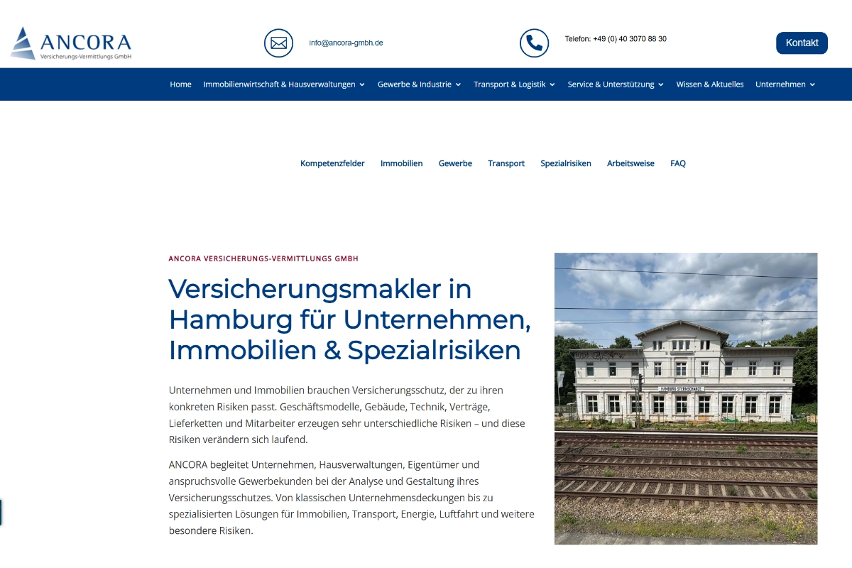 Startseite der Website ANCORA Versicherungsmakler Startseite der Website ANCORA Versicherungsmakler