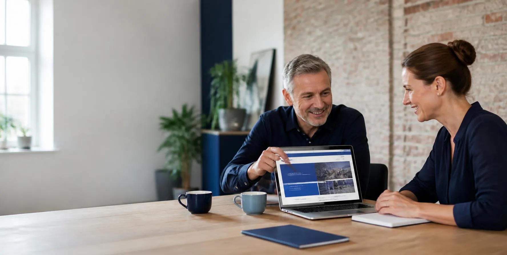 Berater zeigt einer Kundin am Laptop den Entwurf ihrer neuen Website Berater zeigt einer Kundin am Laptop den Entwurf ihrer neuen Website