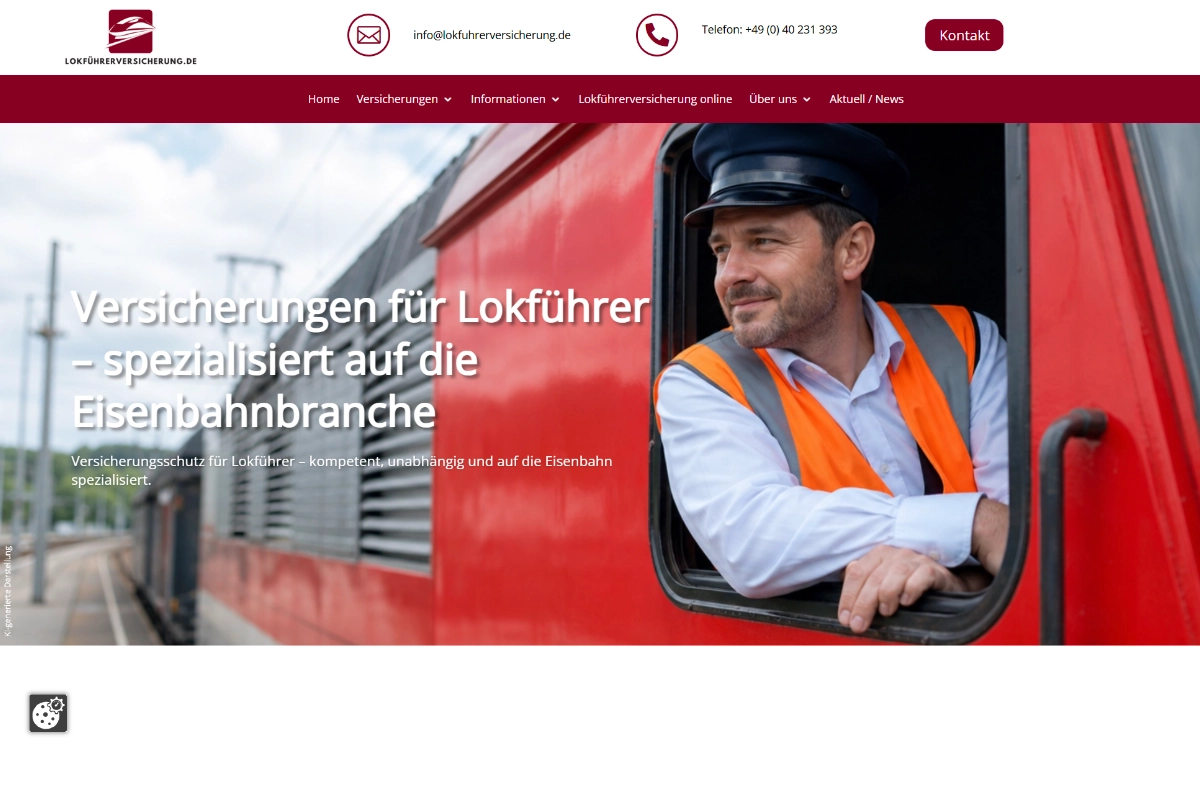 Startseite der Website lokfuehrerversicherung.de der Fritz Rodatz GmbH Startseite der Website lokfuehrerversicherung.de der Fritz Rodatz GmbH