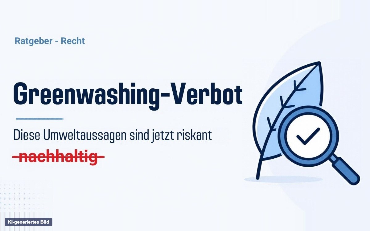Grafik: Blatt mit Lupe zum Greenwashing-Verbot