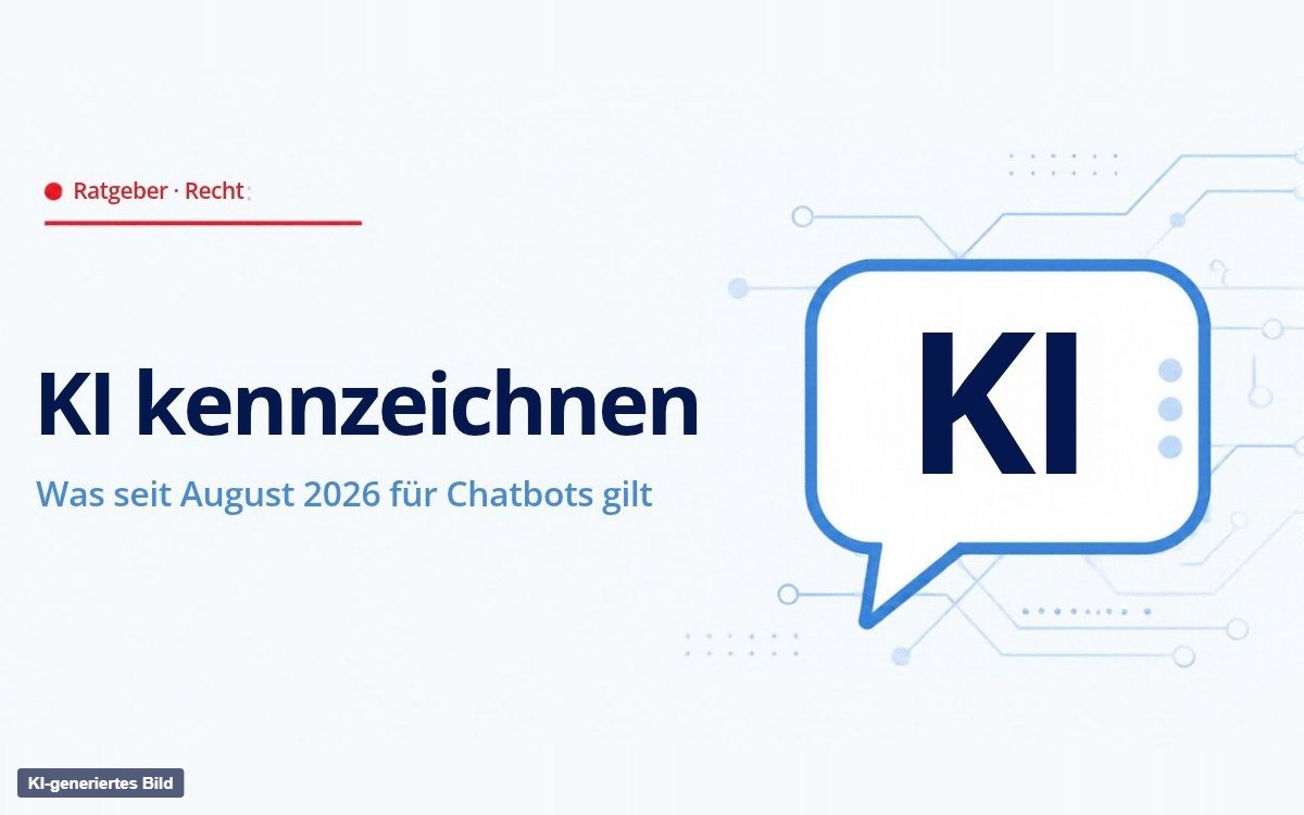 Grafik: Sprechblase mit der Aufschrift KI zur Kennzeichnungspflicht